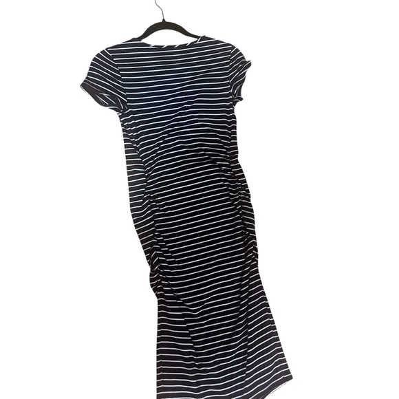Isabel Maternity by Ingrid & Isabel Navy and White Striped Midi Dress | Size XS - Picture 5 of 6